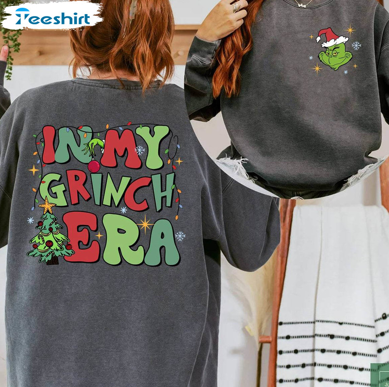 Retro In My Grinch Era Shirt, Grinch Christmas Groovy Crewneck Unisex T Shirt