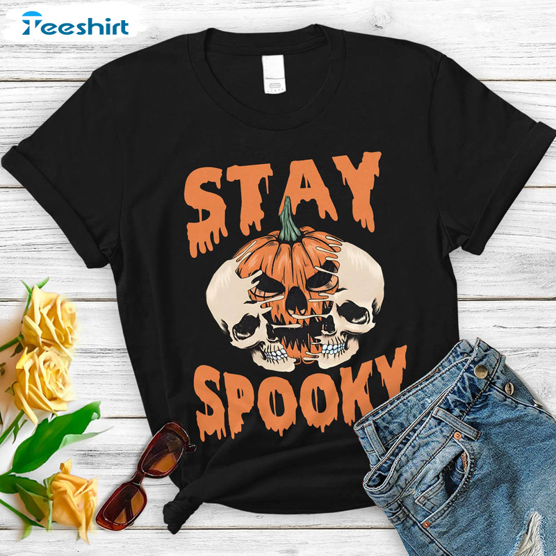 Retro Stay Spooky Shirt, Halloween Skeleton Short Sleeve Long Sleeve