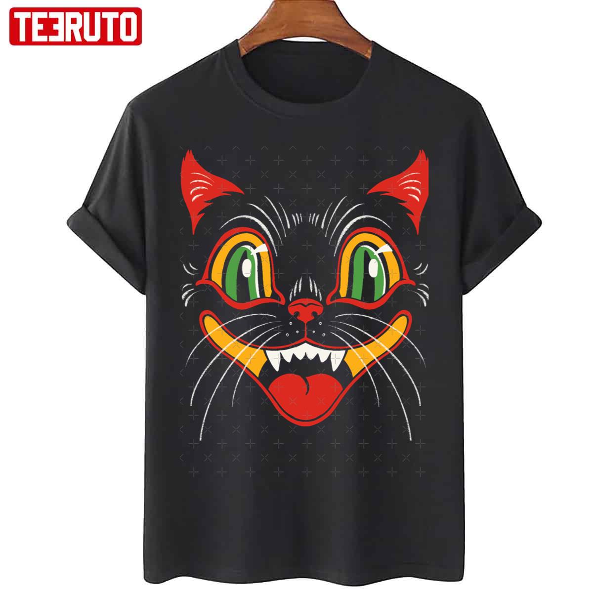 Retro Vintage Halloween Decor Black Cat Face Unisex T-Shirt