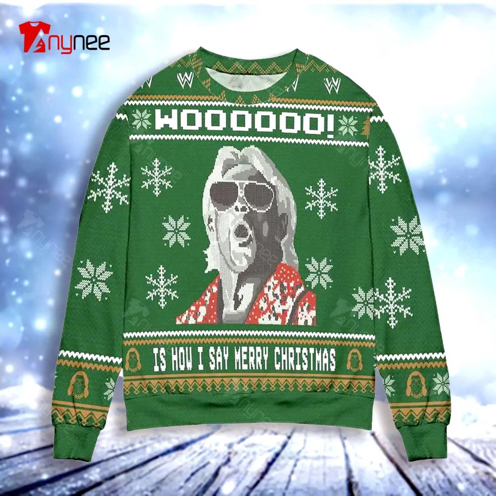 Ric Flair Woooo Is How I Say Merry Christmas Snowflake Ugly Ugly Christmas Sweater- Best Christmas Gifts 2023