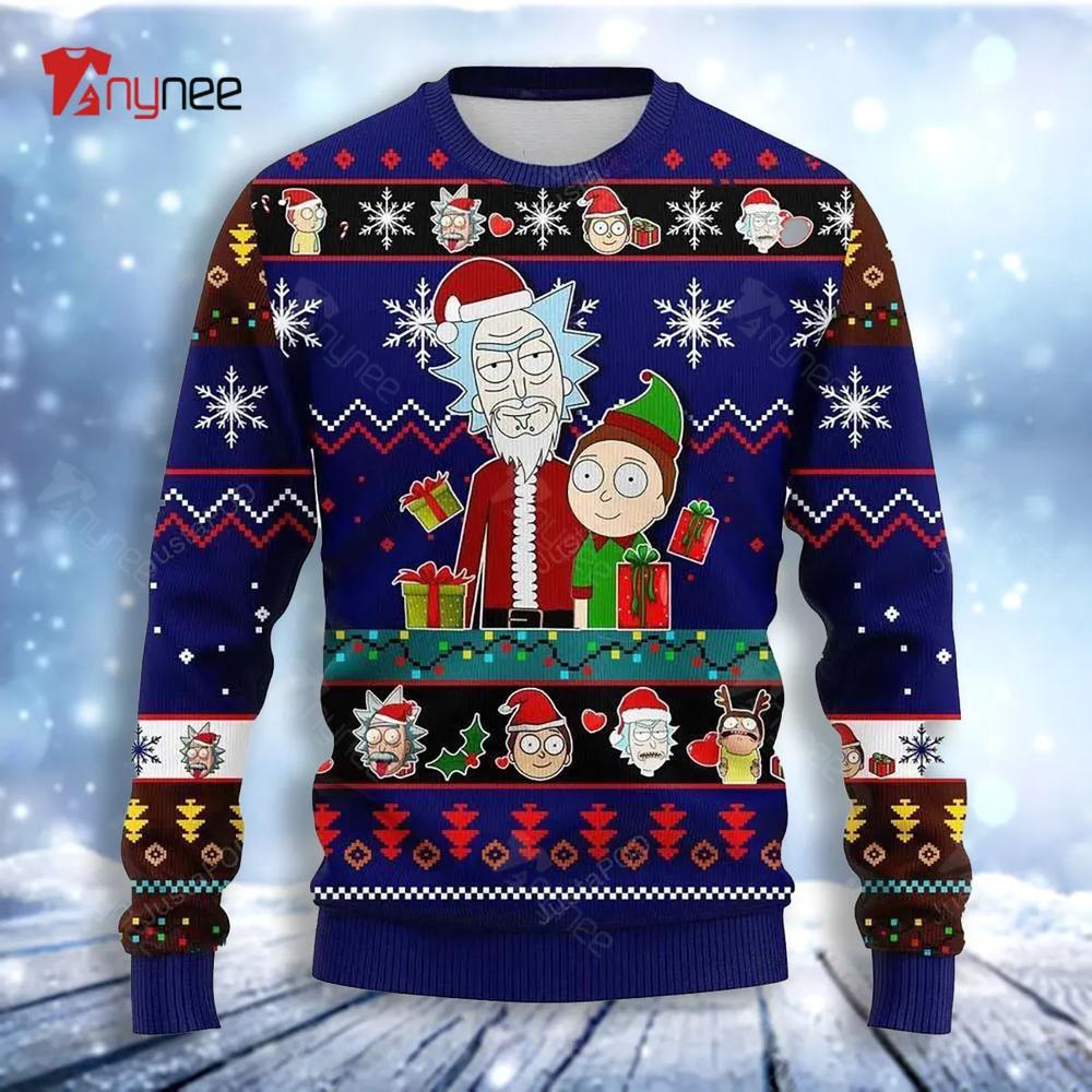 Rick And Morty Noel Blue Ugly Christmas Sweater- Best Christmas Gifts 2023