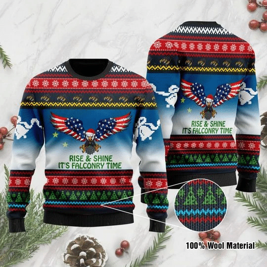 Rise And Shine It’s Falconry Time Alaska Eagle Ugly Christmas Sweater | For Men & Women | Adult | US1320- Best Christmas Gifts 2023