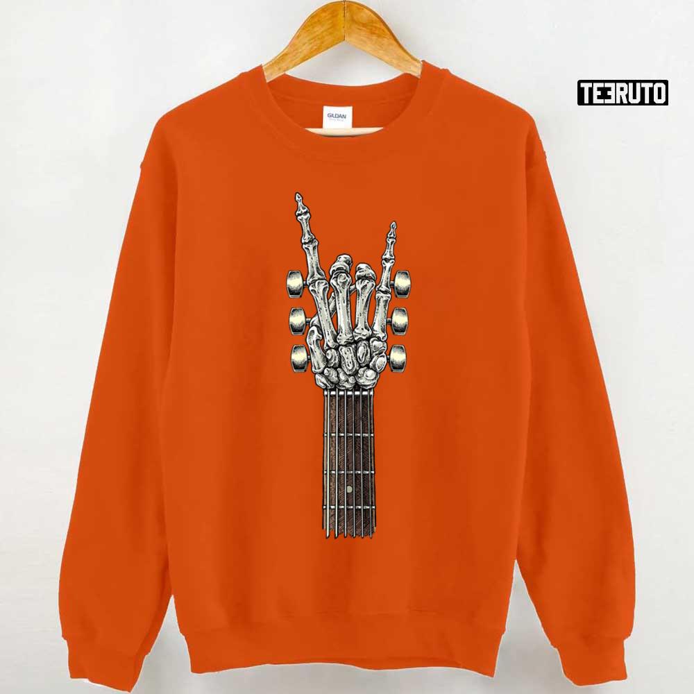 Rock On Guitar Rock & Roll Skeleton Hand Halloween Unisex T-Shirt