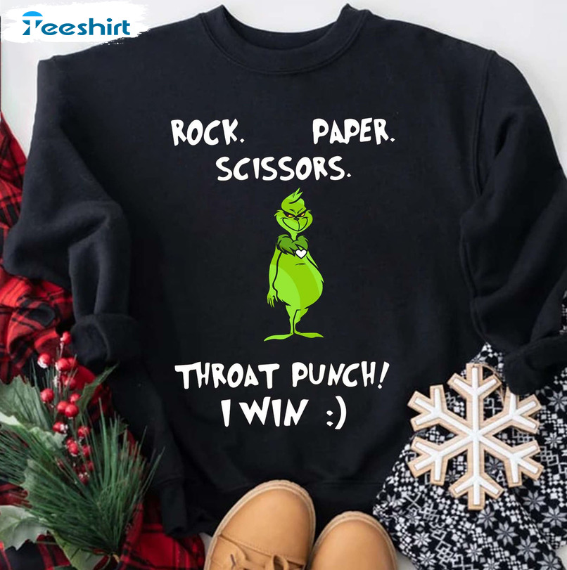 Rock Paper Scissors Throat Punch I Win Shirt – Christmas Grinch Short Sleeve Tee Tops