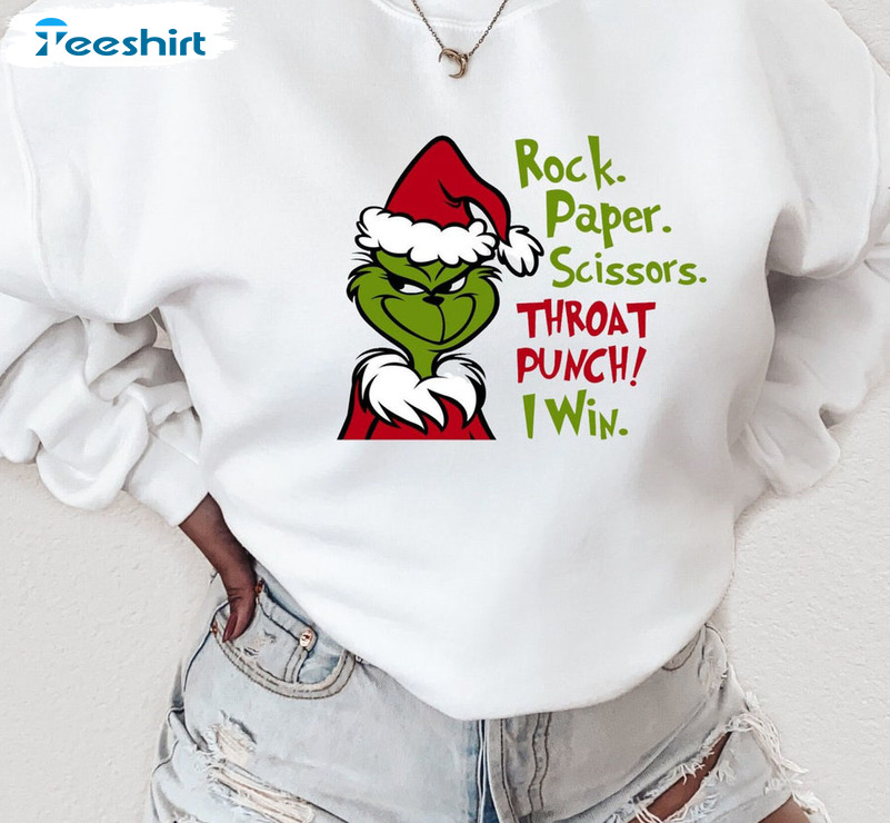 Rock Paper Scissors Throat Punch I Win Shirt – Christmas Grinch Unisex Hoodie Tee Tops