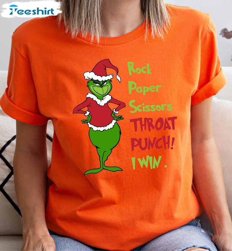 Rock Paper Scissors Throat Punch I Win Shirt – Grinch Christmas Unisex Hoodie Crewneck