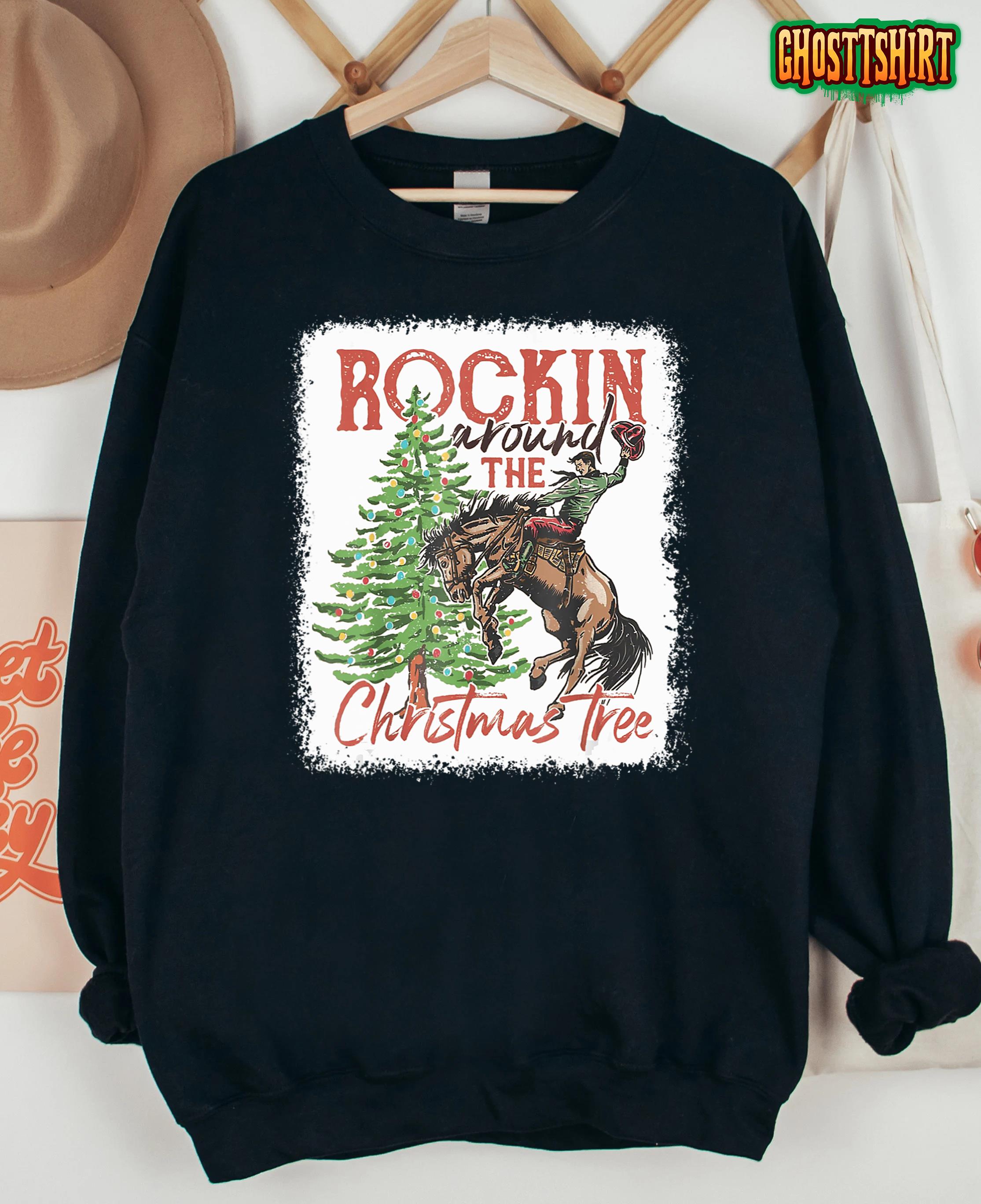 Rocking Around The Christmas Tree Christmas Cowboy Horse T-Shirt