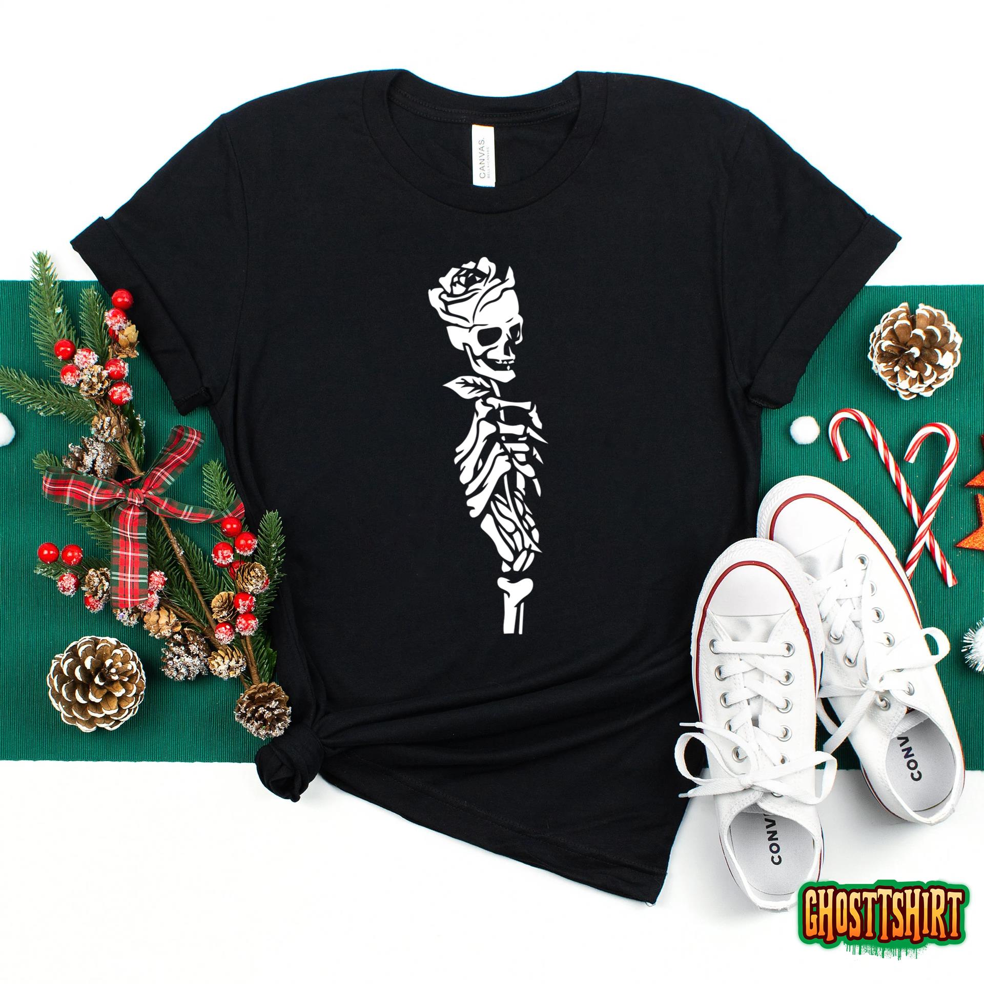 Rose Skull Skeleton Hand Lazy Halloween Costume Goth Flower T-Shirt