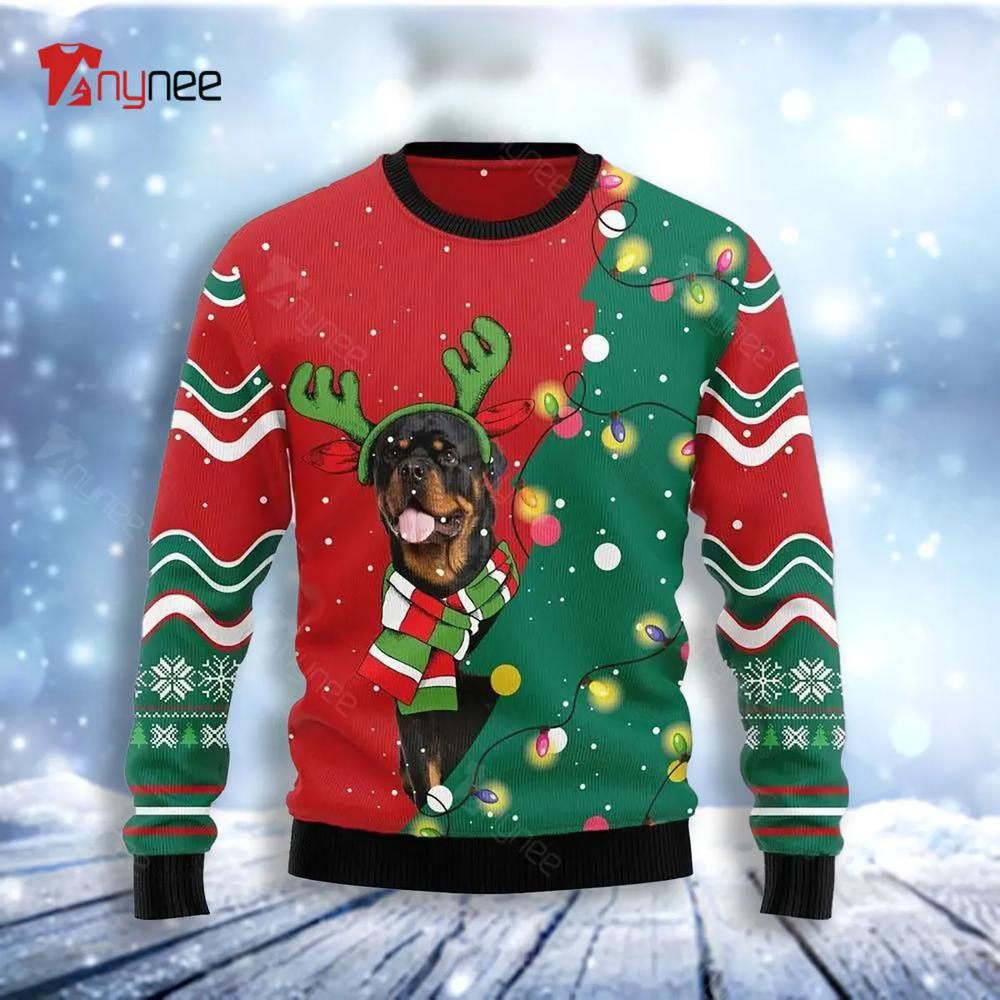 Rottweiler Christmas Tree Ugly Christmas Sweater- Best Christmas Gifts 2023