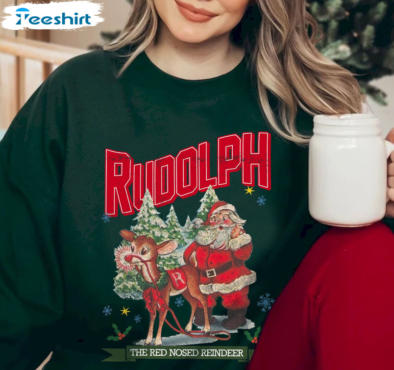 Rudolphs The Red Nosed Reindeer Shirt, Reindeer Christmas Crewneck Short Sleeve