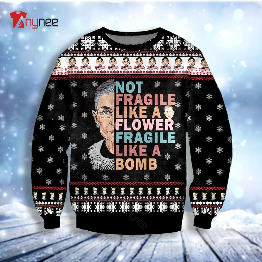 Ruth Bader Ginsburg Fragile Like A Bomb Ugly Christmas Sweater- Best Christmas Gifts 2023