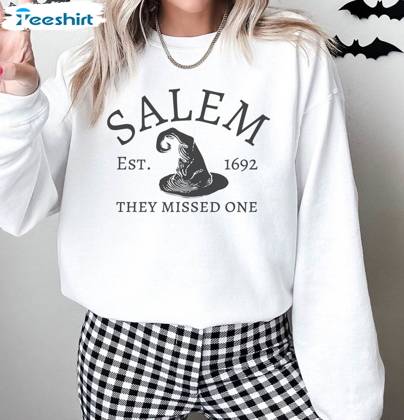 Salem Witch Trials They Missed One 1692 Shirt, Halloween Spooky Fall Crewneck Short Sleeve