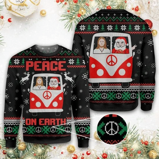 Santa And Jesus Peace On Earth Ugly Christmas Sweater | For Men & Women | Adult | US1281- Best Christmas Gifts 2023