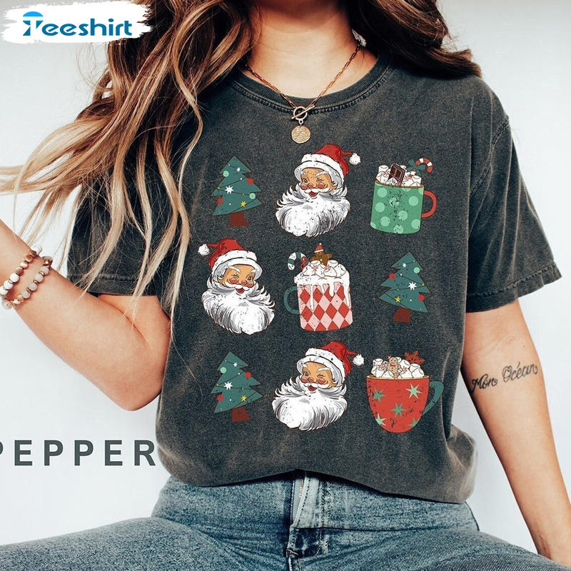 Santa Christmas Shirt – Christmas Tree Retro Comfort Unisex Hoodie Short Sleeve