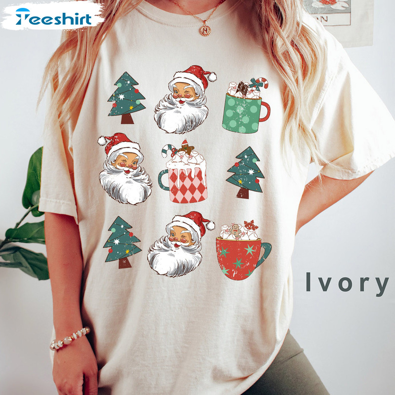 Santa Christmas Shirt – Christmas Tree Retro Comfort Unisex Hoodie Short Sleeve