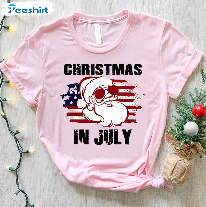 Santa Claus Christmas In July Us Flag Shirt