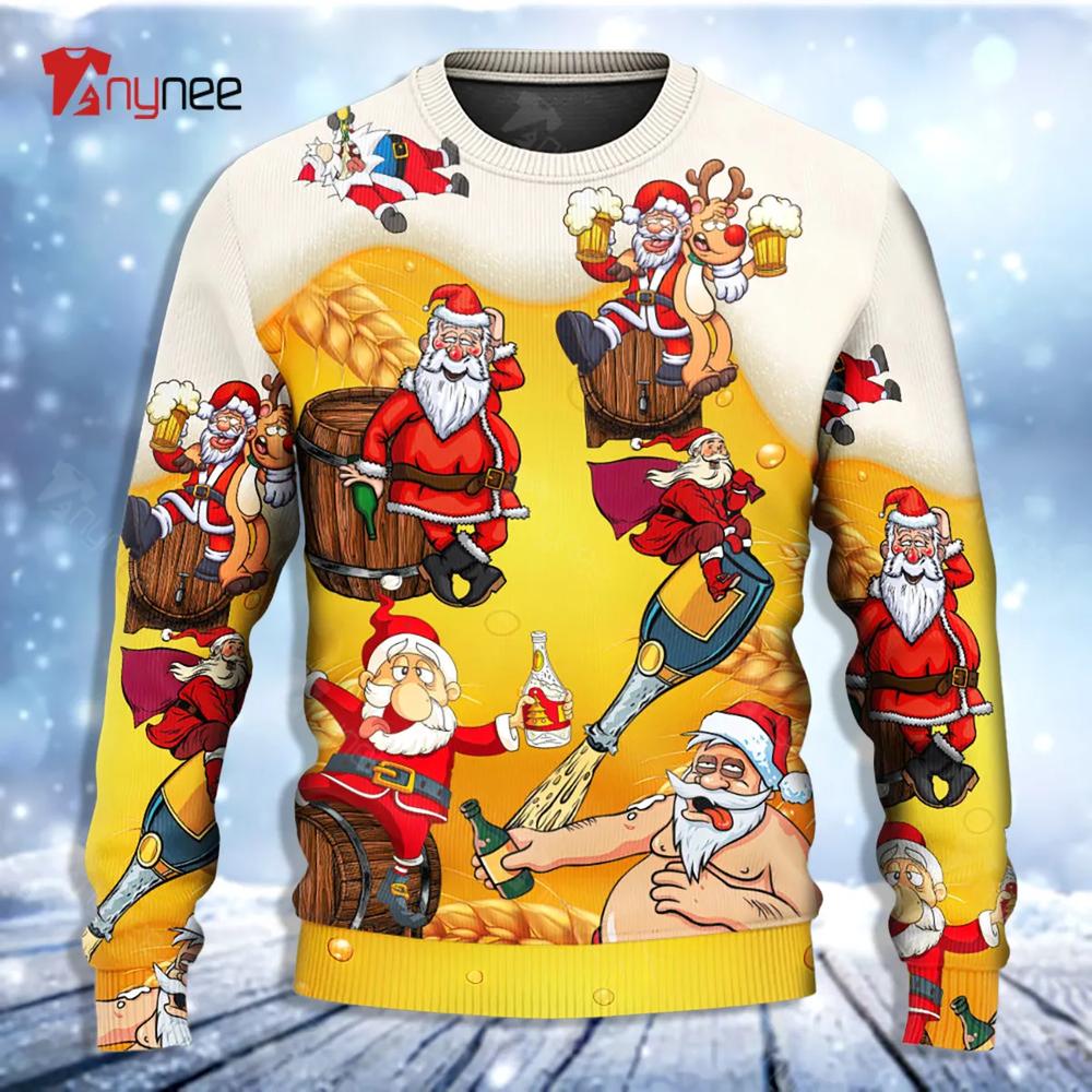 Santa Claus Drunk Beer Funny Troll Xmas Ugly Christmas Sweater- Best Christmas Gifts 2023