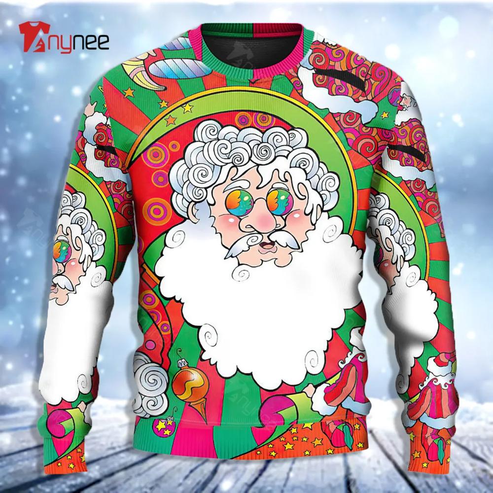 Santa Claus Psychedelic Colorful Hippie Ugly Christmas Sweater- Best Christmas Gifts 2023