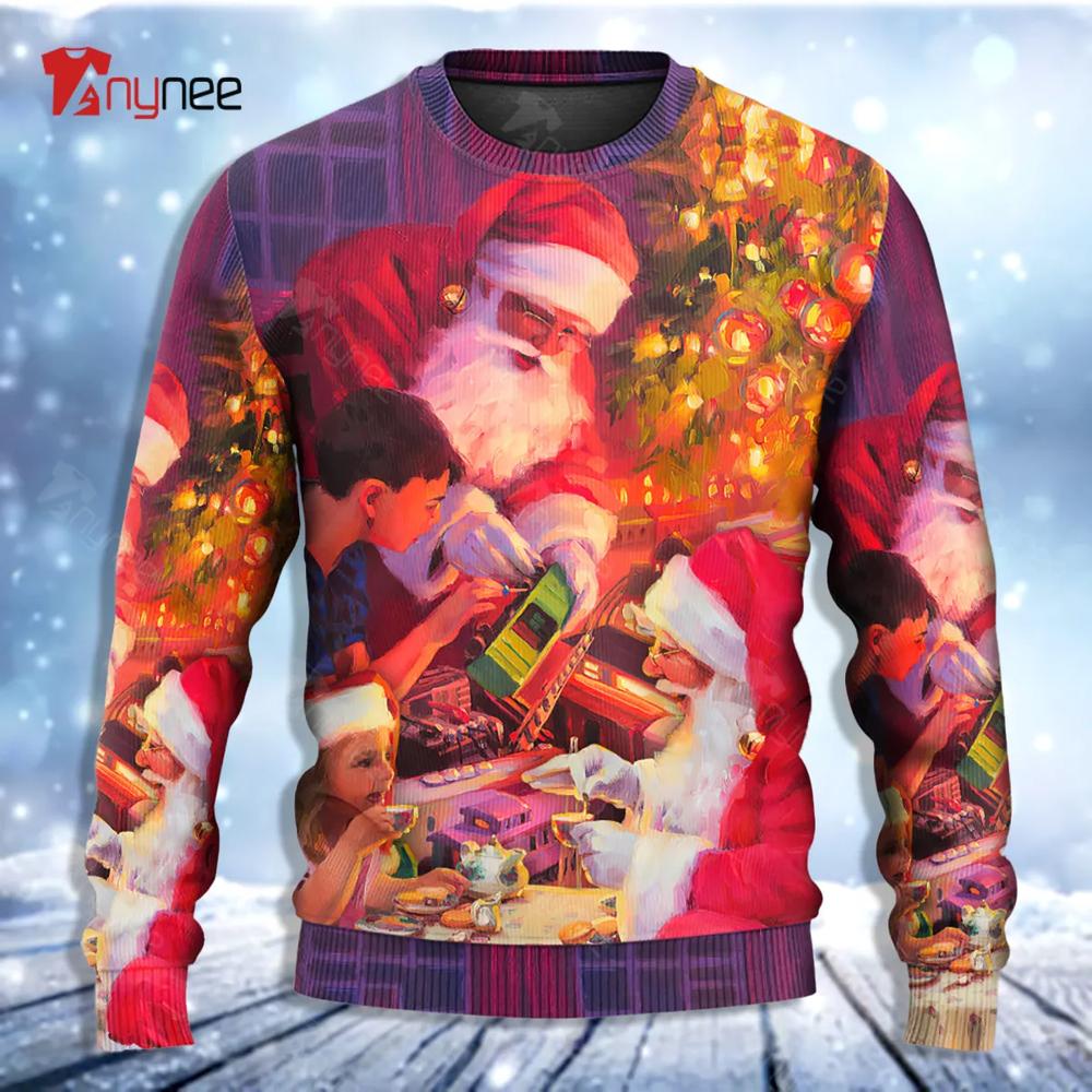 Santa Claus Story Light Art Style Ugly Christmas Sweater- Best Christmas Gifts 2023