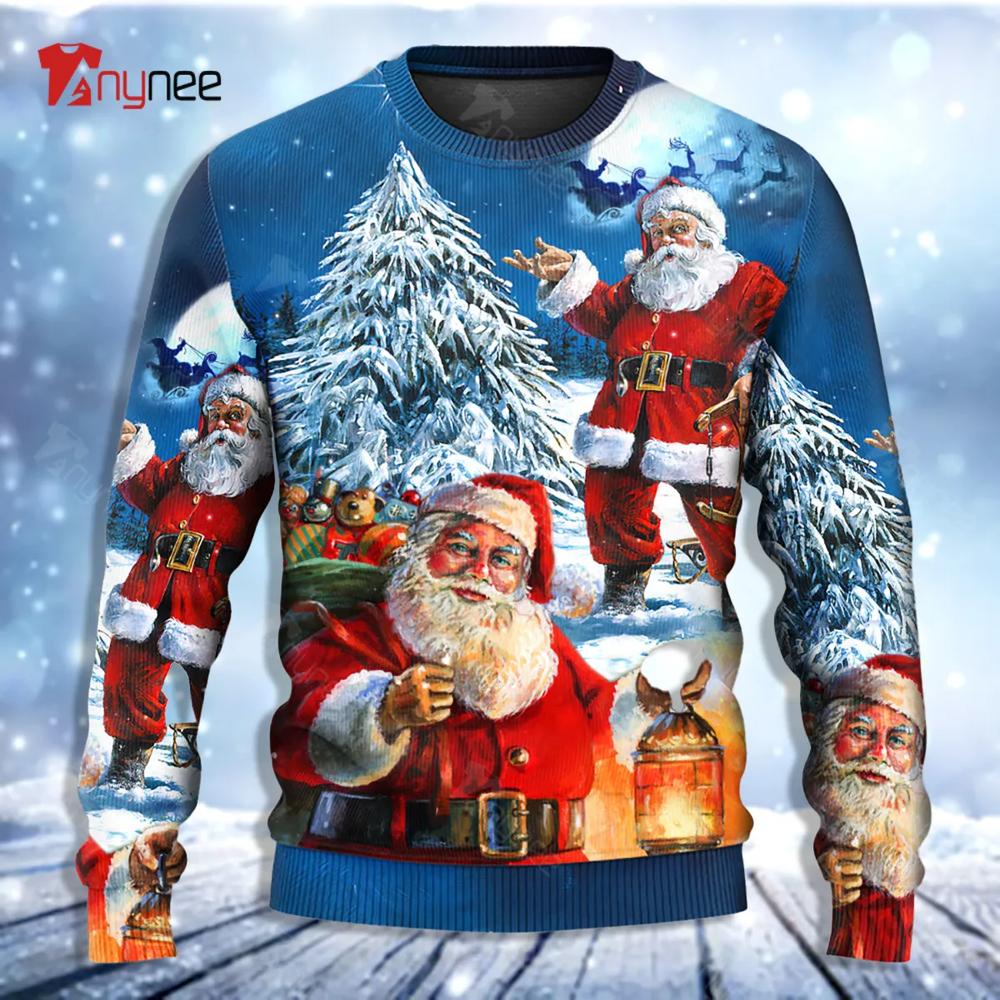 Santa Claus Story Nights Is Coming Painting Style Ugly Christmas Sweater- Best Christmas Gifts 2023