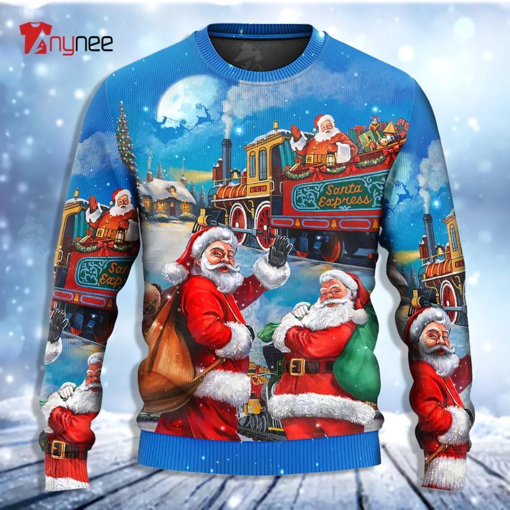 Santa Claus Train Gift For Xmas Art Style Ugly Christmas Sweater- Best Christmas Gifts 2023