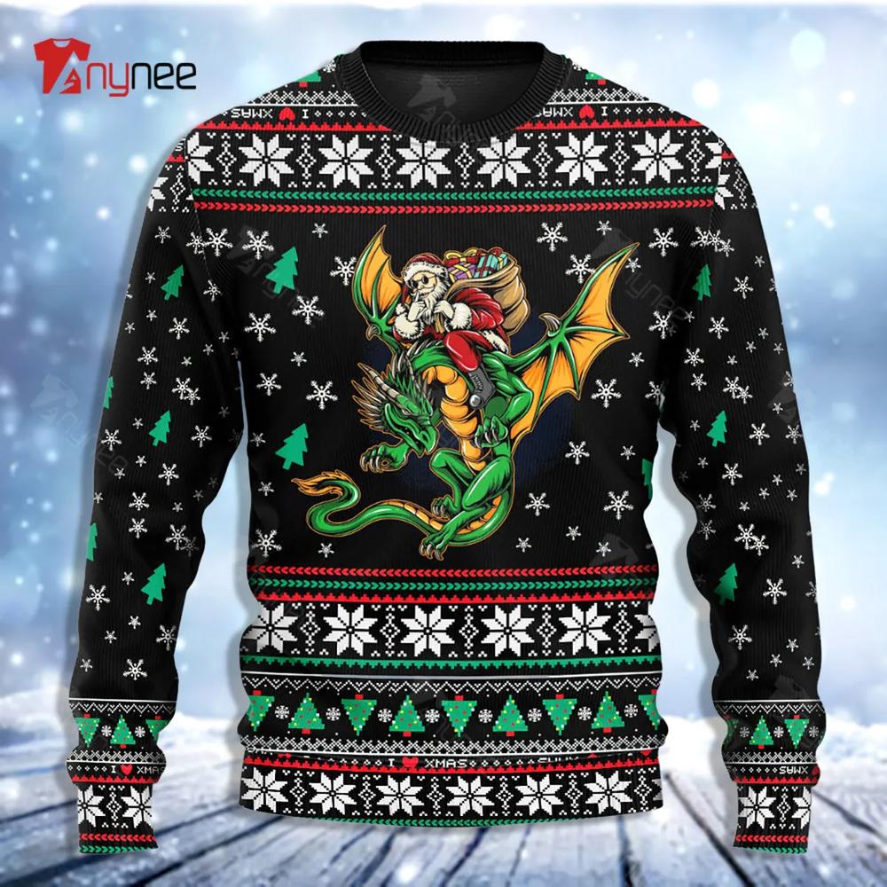 Santa Claus With Dragon Ugly Christmas Sweater- Best Christmas Gifts 2023