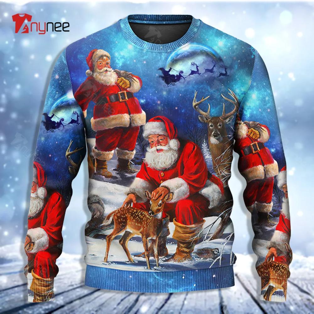 Santa Claus Xmas Is Coming Sky Night Art Style Ugly Christmas Sweater- Best Christmas Gifts 2023