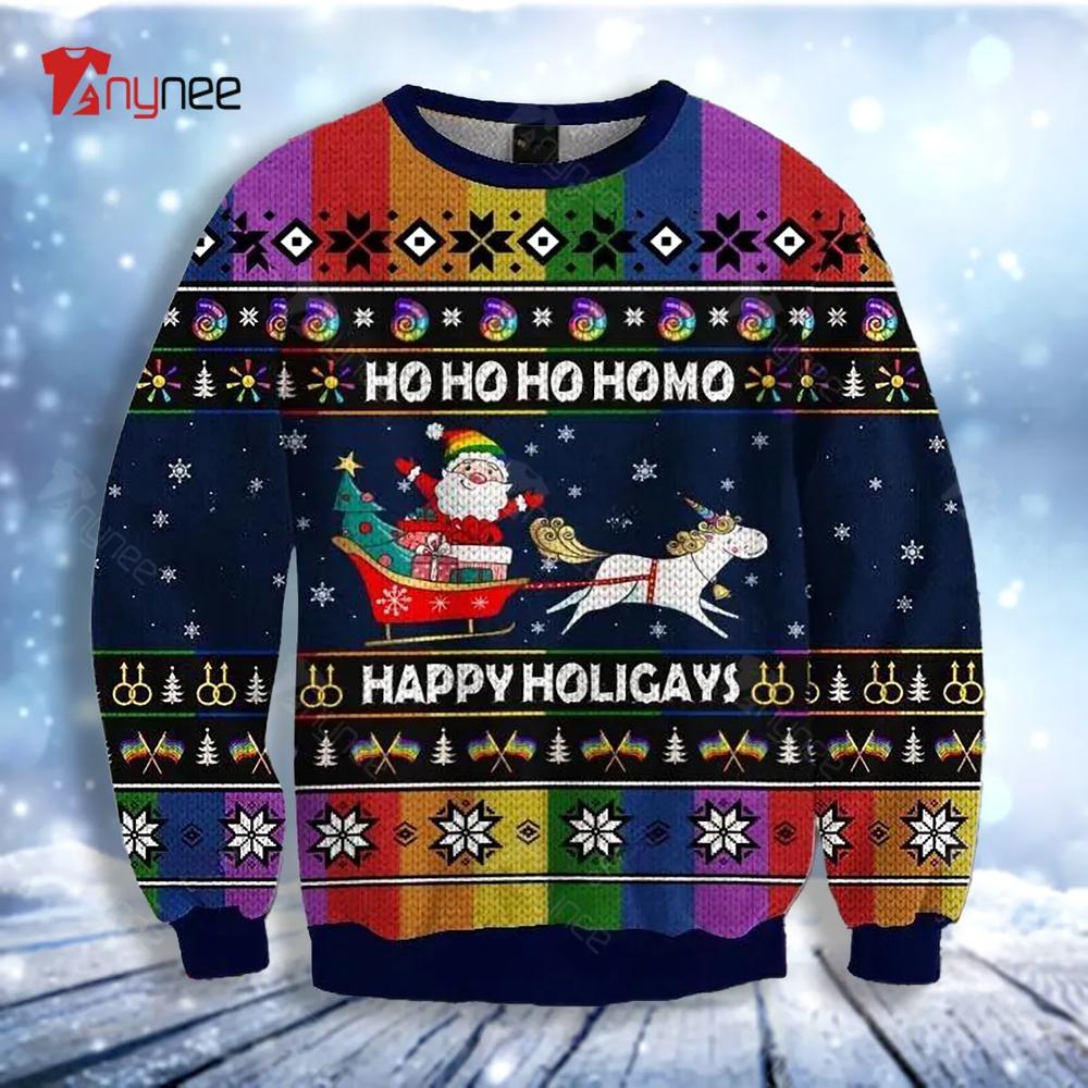 Santa Clause Ho Ho Ho Homo Happy Holigays Ugly Christmas Sweater- Best Christmas Gifts 2023