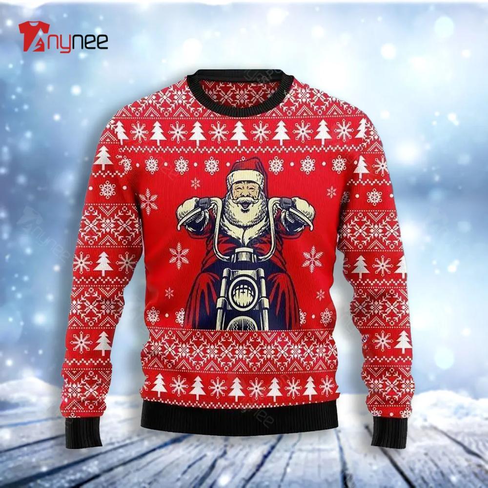 Santa Clause Ride Motorcycle Ugly Christmas Sweater- Best Christmas Gifts 2023