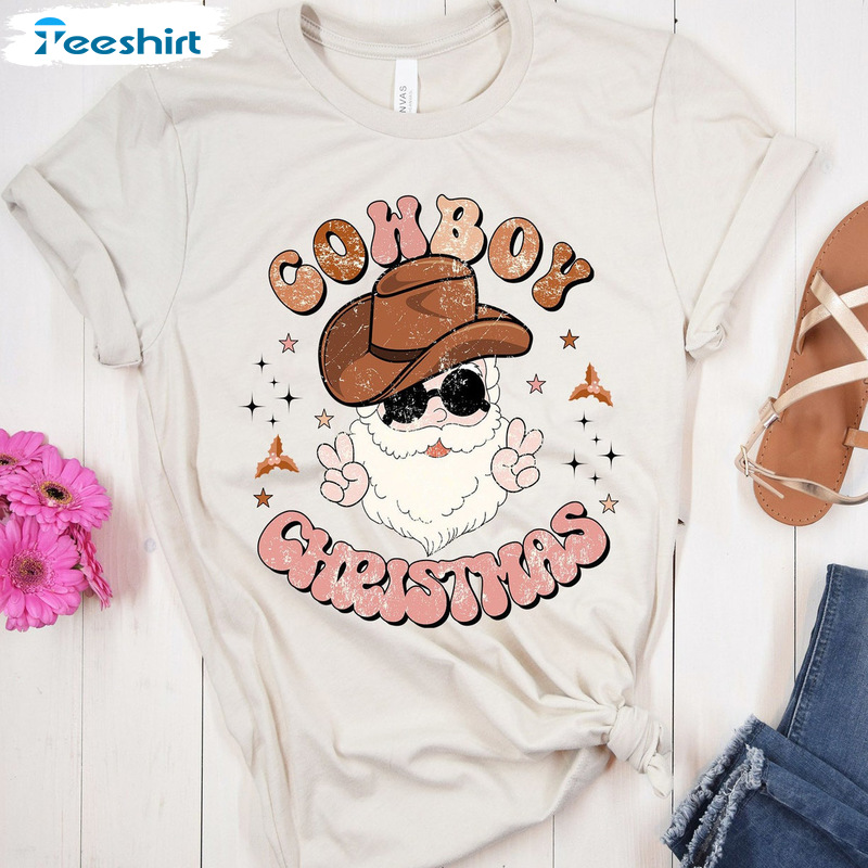 Santa Cowboy Christmas Shirt – Western Christmas Unisex Hoodie Short Sleeve