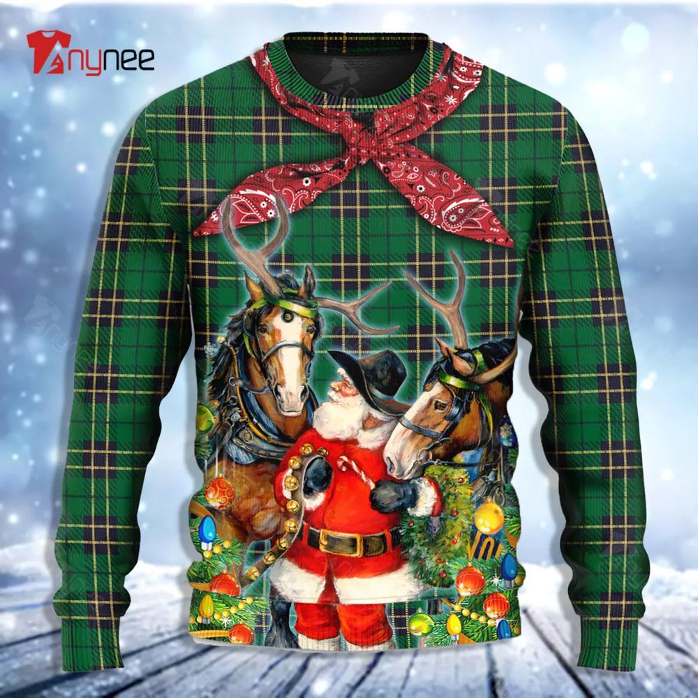 Santa Cowboy Green Style Ugly Christmas Sweater- Best Christmas Gifts 2023