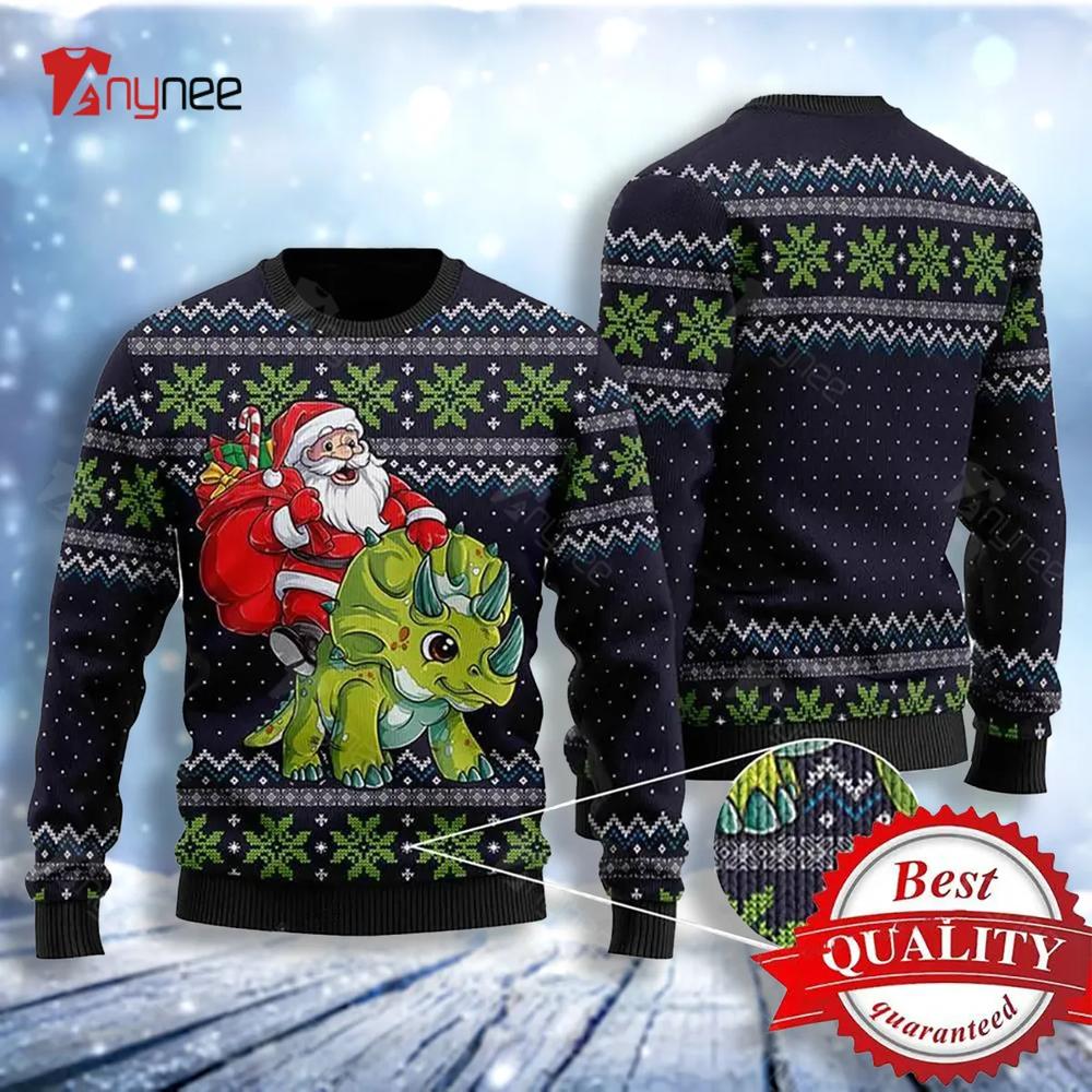 Santa Dinosaur Triceratops Ugly Christmas Sweater- Best Christmas Gifts 2023