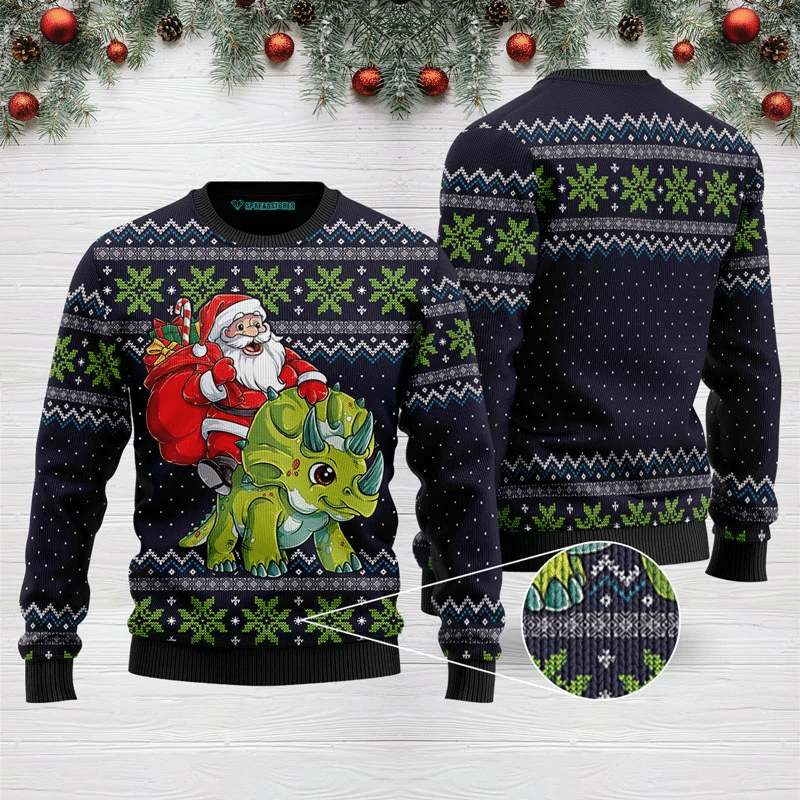 Santa Dinosaur Triceratops Ugly Christmas Sweater | For Men & Women | Adult | US3116- Best Christmas Gifts 2023