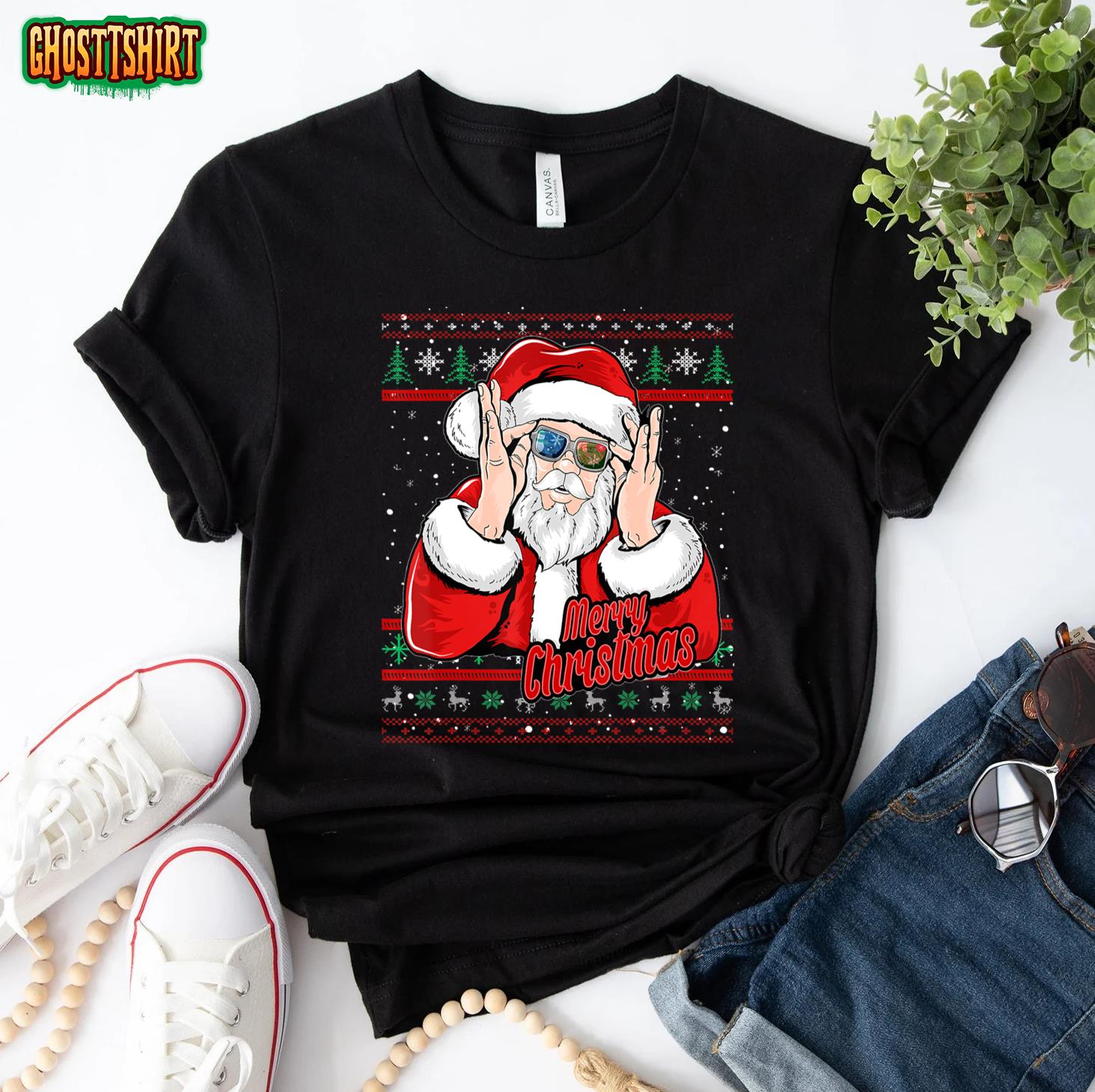 Santa DJ EDM Costume For Women & Novelty Christmas DJ T-Shirt