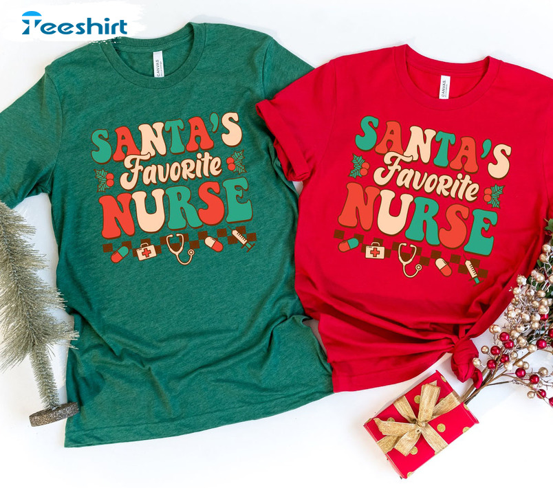 Santa Favorite Nurse Shirt, Christmas Vintage Short Sleeve Crewneck