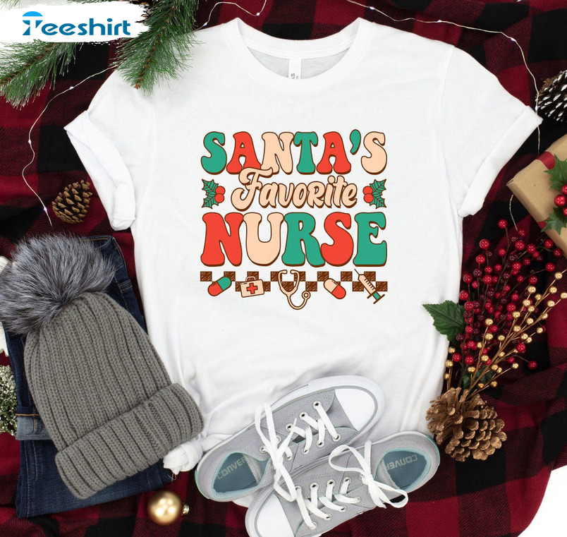 Santa Favorite Nurse Shirt, Christmas Vintage Short Sleeve Crewneck