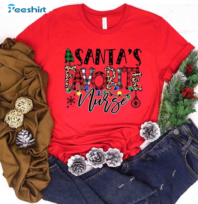 Santa Favorite Nurse Vintage Shirt, Christmas Unisex Hoodie Short Sleeve