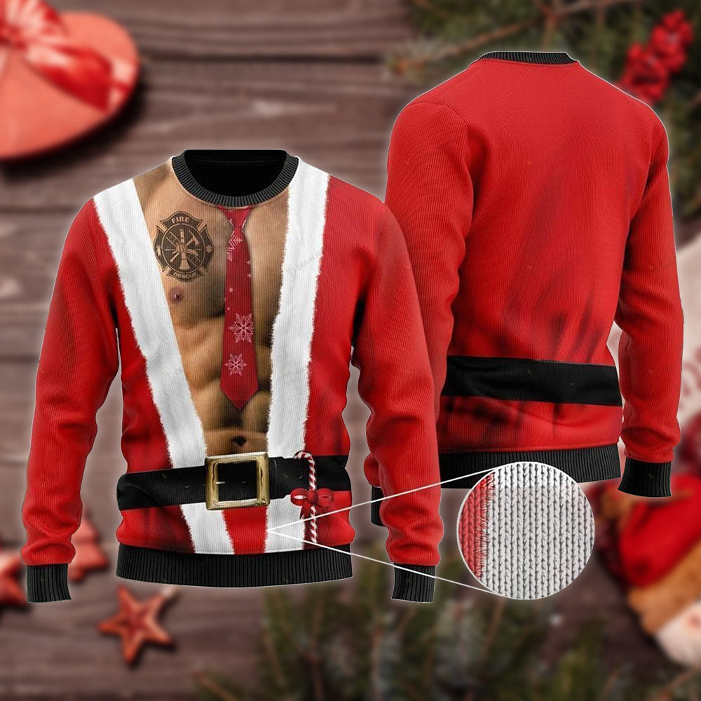 Santa Firefighter Tattoo Six Packs Body Ugly Sweater – Best Christmas Gifts 2023