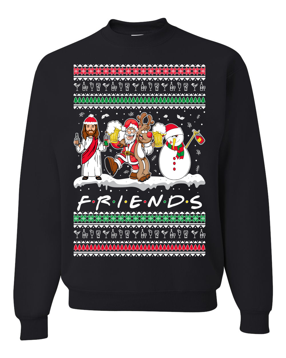 Santa Friends TV Parody Funny Characters Ugly Christmas Sweater Unisex Crewneck Graphic Sweatshirt- Best Christmas Gifts 2023