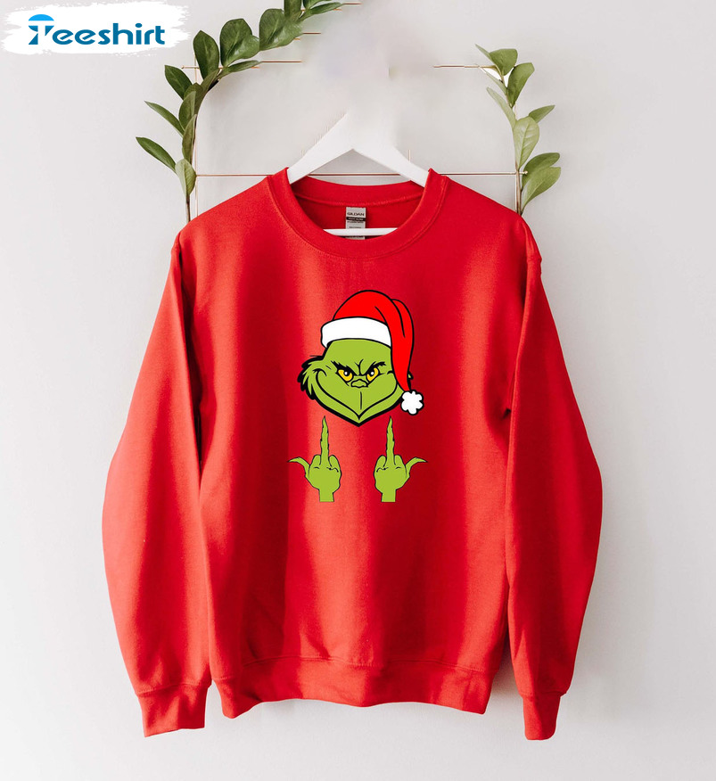 Santa Grinch Sweatshirt, Middle Finger Funny Christmas Long Sleeve Hoodie