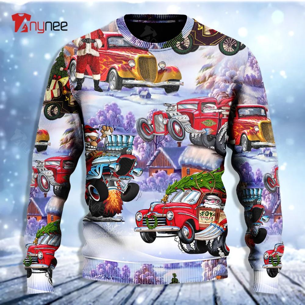 Santa Hot Rod Tree Merry Xmas Ugly Christmas Sweater- Best Christmas Gifts 2023