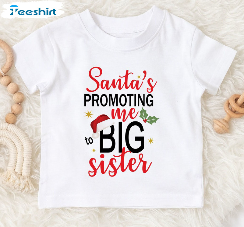 Santa Promoted Me To Big Sister Shirt, Pregnancy Reveal Christmas Sweater Long Sleeve