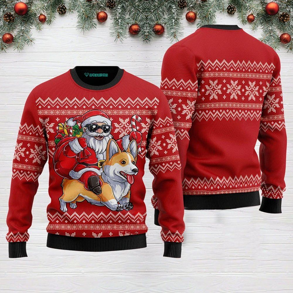 Santa Riding Corgi Ugly Christmas Sweater | For Men & Women | Adult | US3137- Best Christmas Gifts 2023