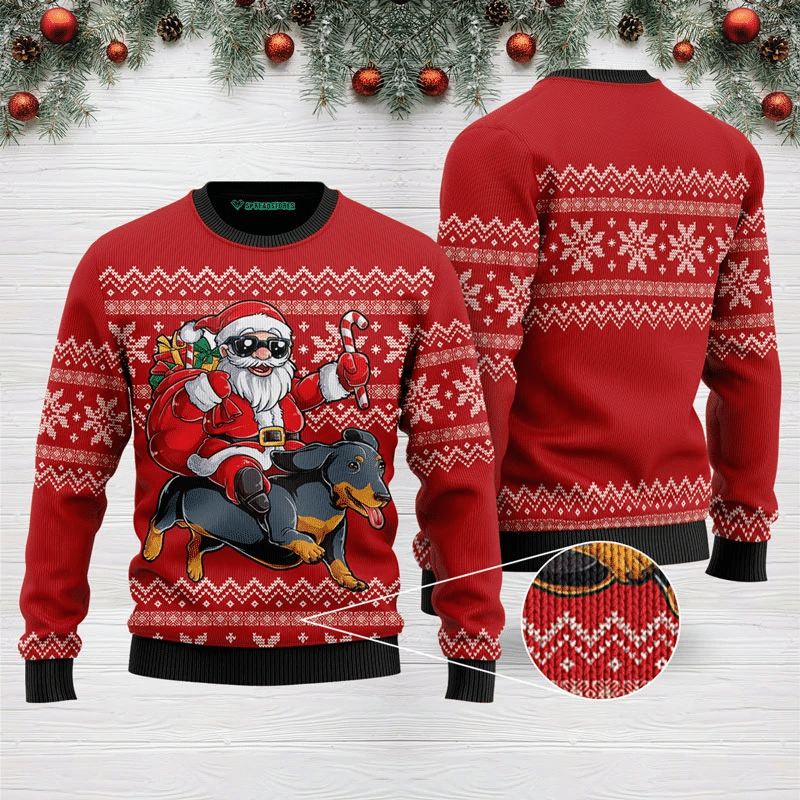 Santa Riding Dachshund Ugly Christmas Sweater | For Men & Women | Adult | US3112- Best Christmas Gifts 2023