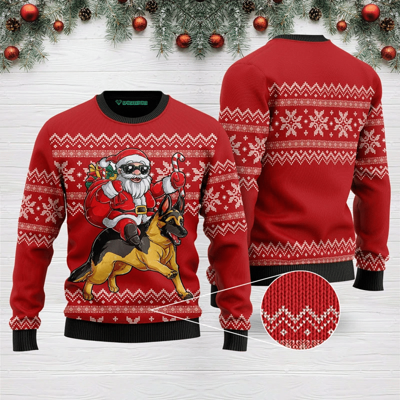 Santa Riding German Shepherd Ugly Christmas Sweater | For Men & Women | Adult | US3136- Best Christmas Gifts 2023