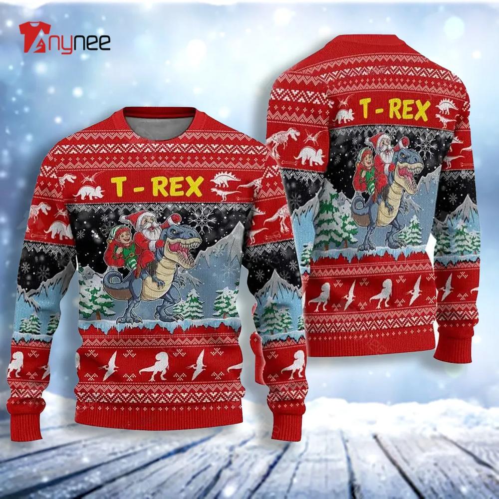 Santa Riding T Rex Ugly Christmas Sweater- Best Christmas Gifts 2023