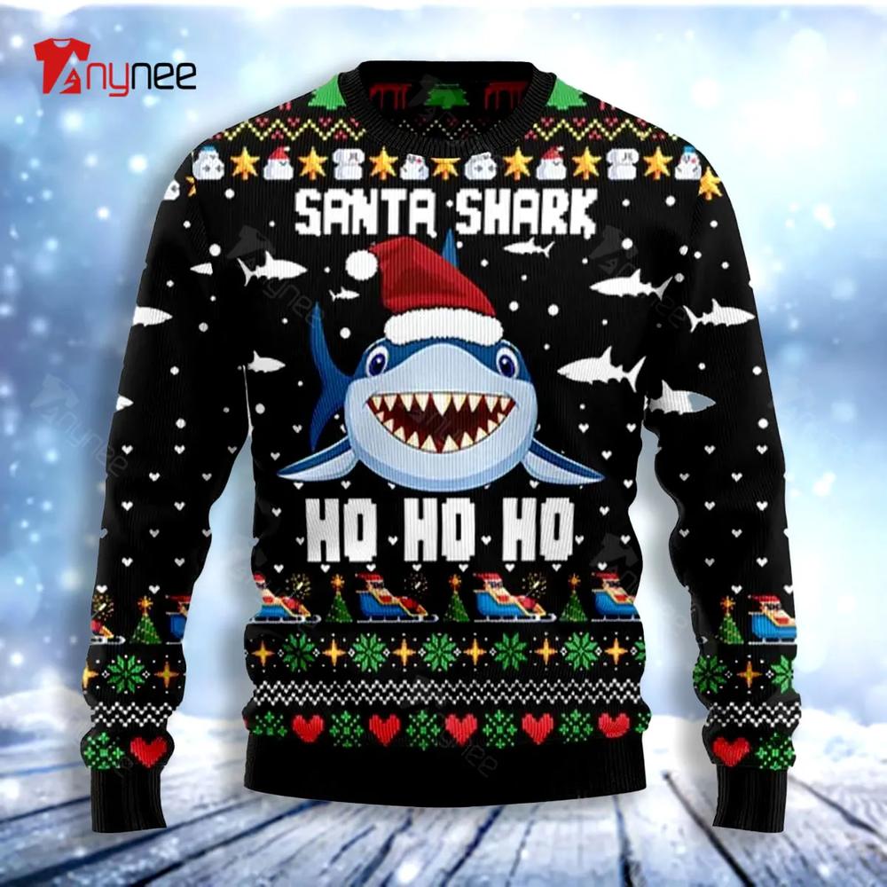 Santa Shark Ho Ho Ho Ugly Christmas Sweater- Best Christmas Gifts 2023