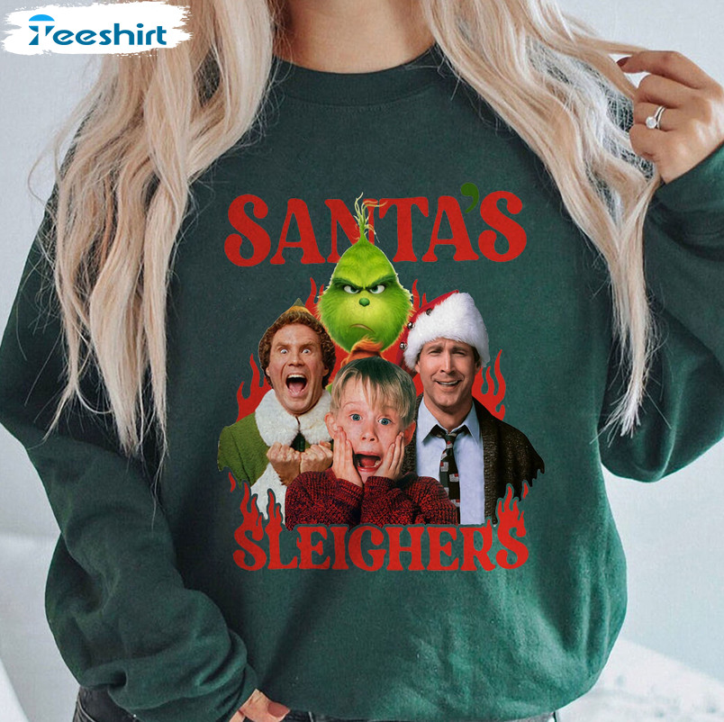 Santa Sleighers Shirt, Funny Christmas Movies Hoodie Short Sleeve