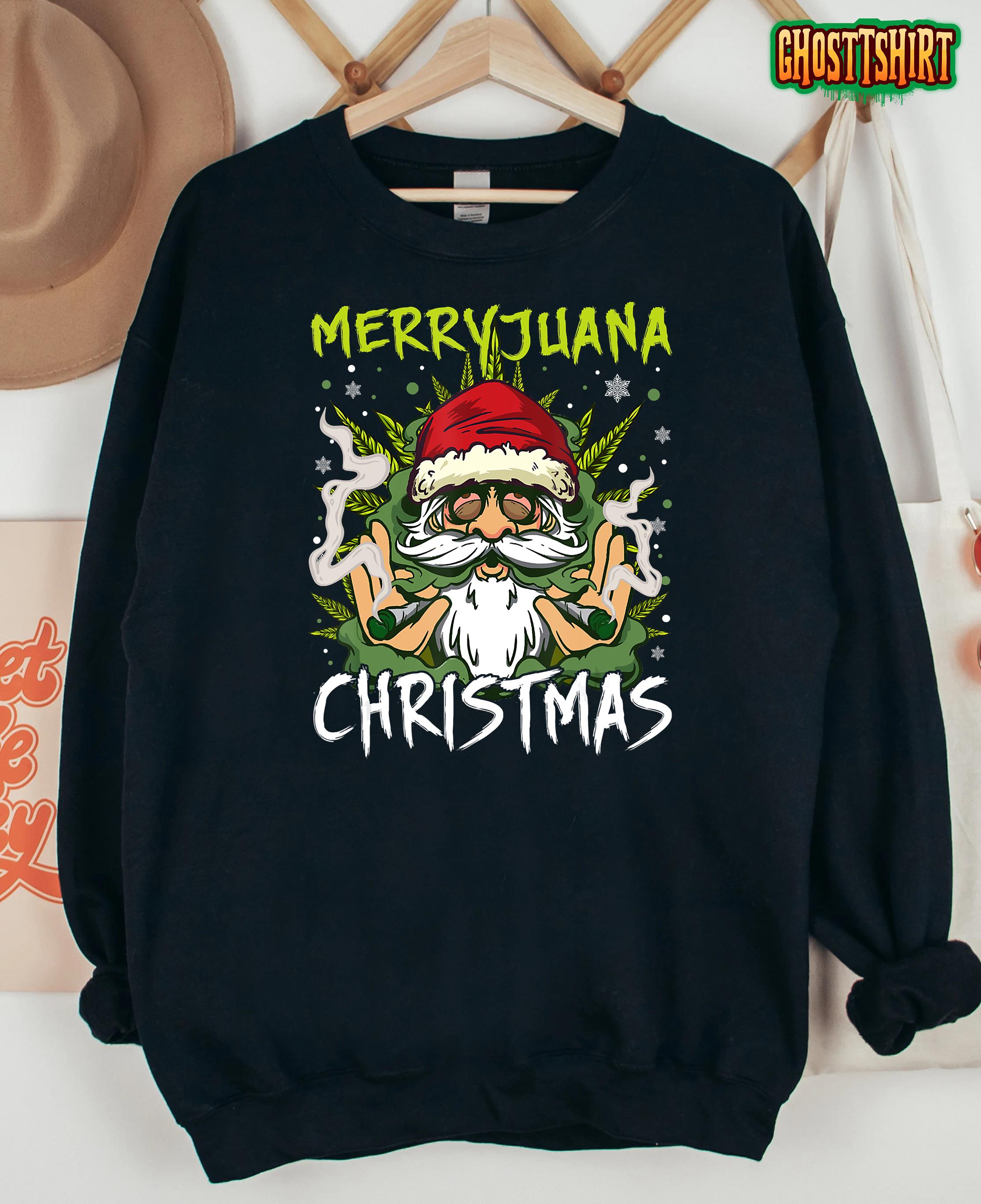 Santa Smoking Merrijuana Christmas Funny Weed T-Shirt