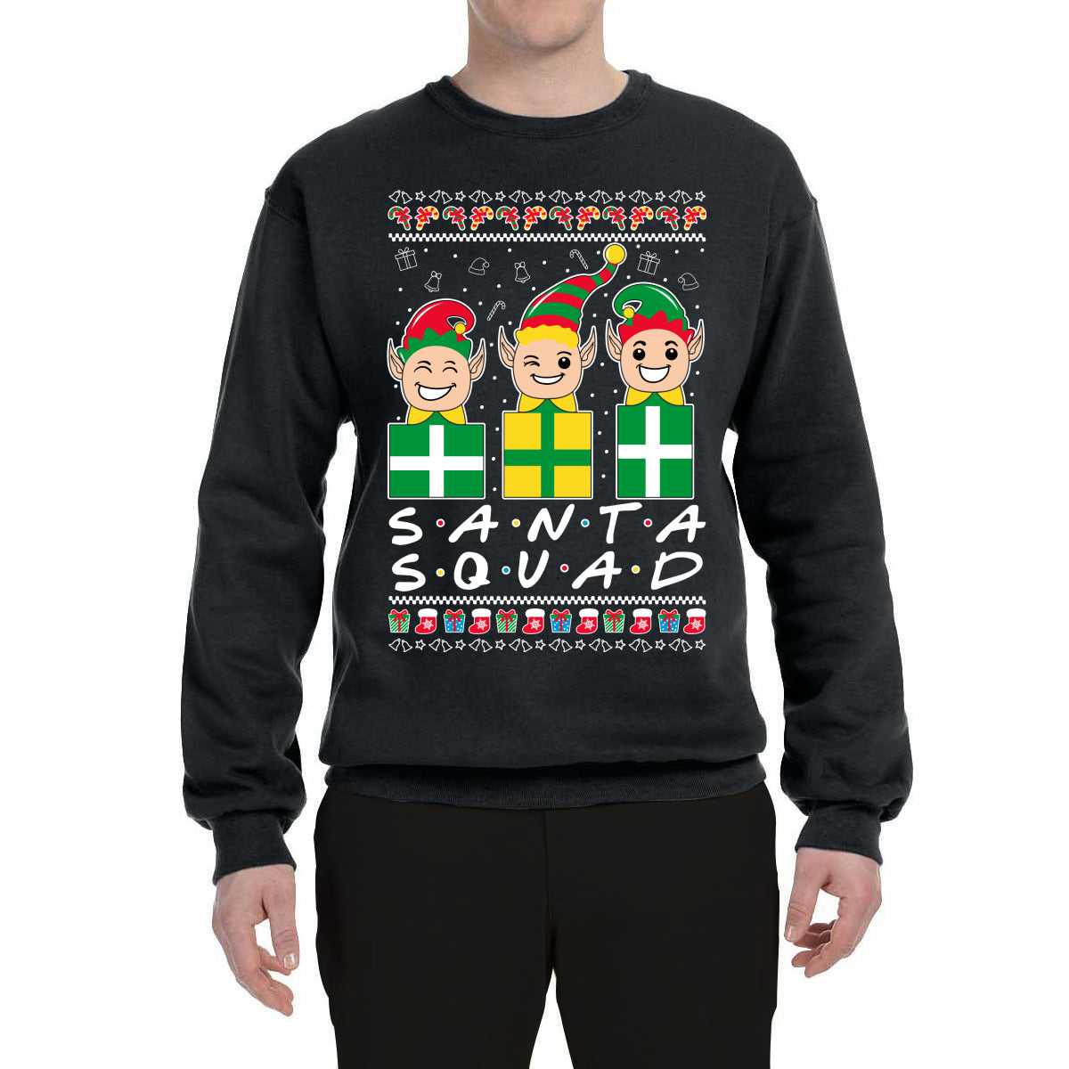 Santa Squad Friends Ugly Christmas Sweater Unisex Crewneck Graphic Sweatshirt- Best Christmas Gifts 2023